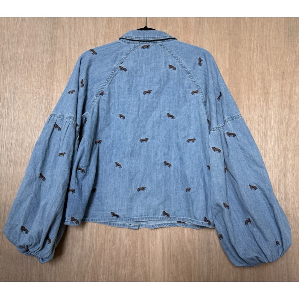 Avec Les Filles Women's Brown Horse Embroidered Chambray Shirt Size XS NEW - Picture 7 of 9